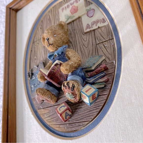 Vintage Cherison Hand Crafted Hand Painted Framed 3D Teddy Bear Wall Art - Picture 3 of 13
